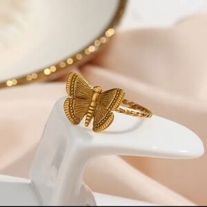 Fashion Butterfly Ring Stainless Steel 18k Gold Plated Adjustable Trendy New